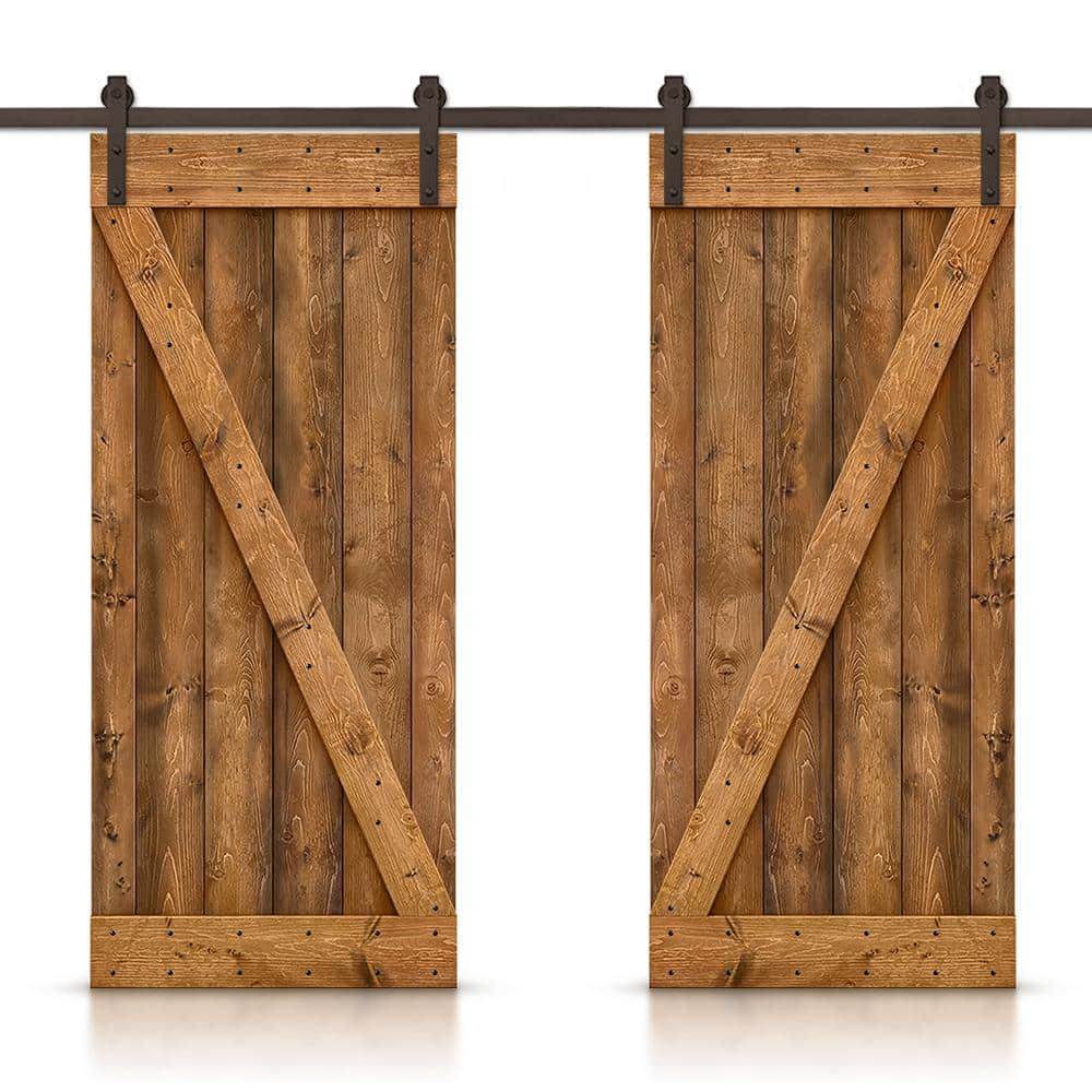 Z 40 in. x 84 in. Bar Walnut Stained DIY Solid Knotty Pine Wood Interior Double Sliding Barn Door with Hardware Kit price history on PriceWatchPro