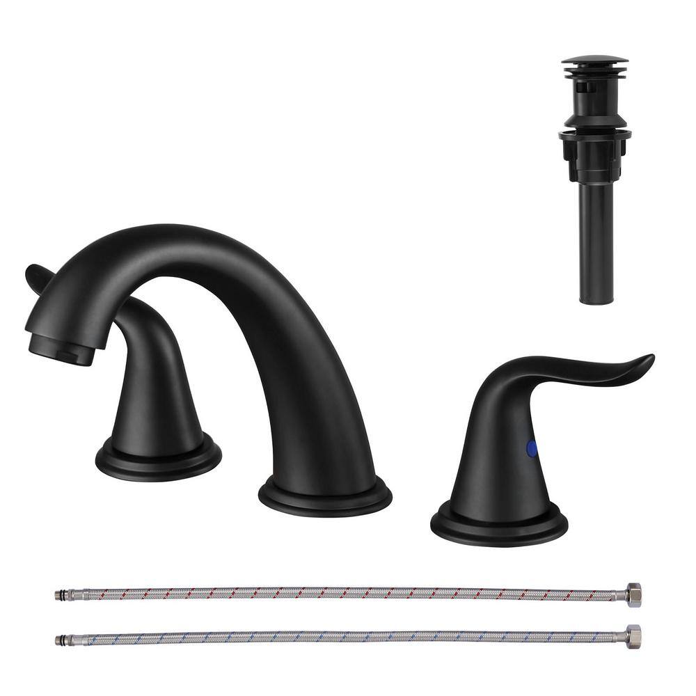 Double Handles Matte Black 8 in. Widespread Bathroom Faucet, with Pop Up Drain price history on PriceWatchPro