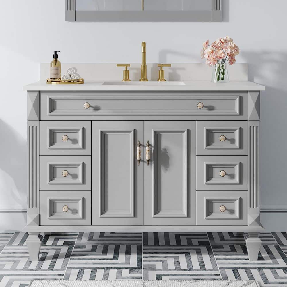 48 in. Single Sink Solid Wood Bath Vanity in Titanium Gray with Durable Carrara White Quartz Top, Soft-Close, Assembled price history on PriceWatchPro