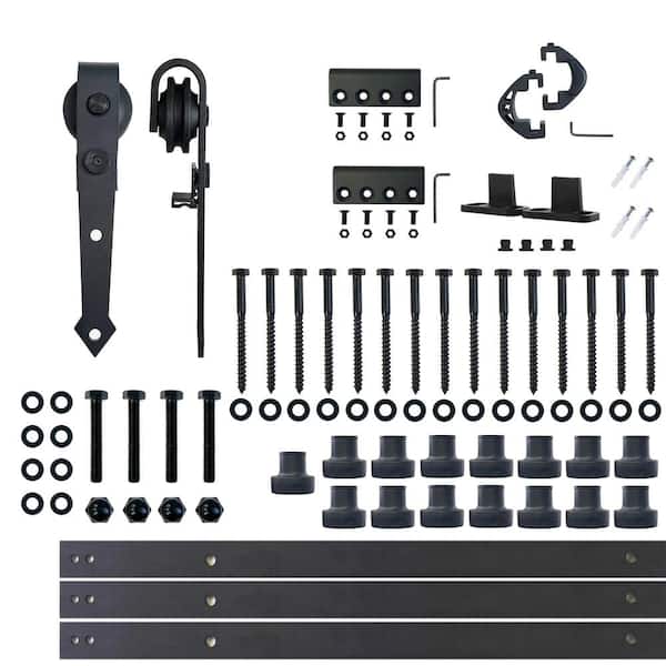 HOMACER 20 ft./240 in. Black Rustic Non-Bypass Sliding Barn Door Hardware Kit Arrow Design Roller for Single Door