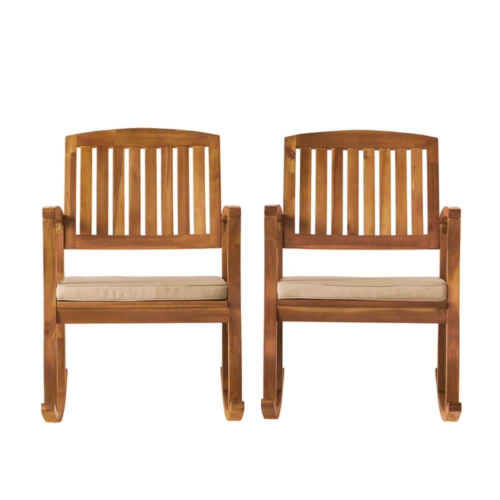 Noble House Declan Wood Outdoor Patio Rocking Chair with White Cushion (2-Pack) 66972 Sansujyuku sansujyuku.com