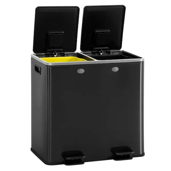 13.2 gal. Black Stainless Steel Metal Household Dual Trash Can with Double Lid 25L Plus 25L
