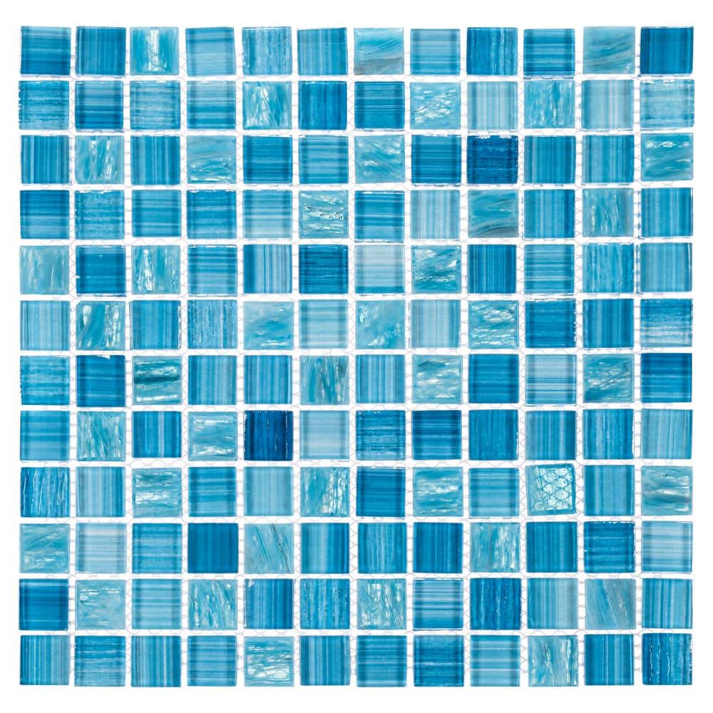Oceanic Haitian Square 12 in. x 12 in. Glossy Waikiki Blue Glass Mosaic Til