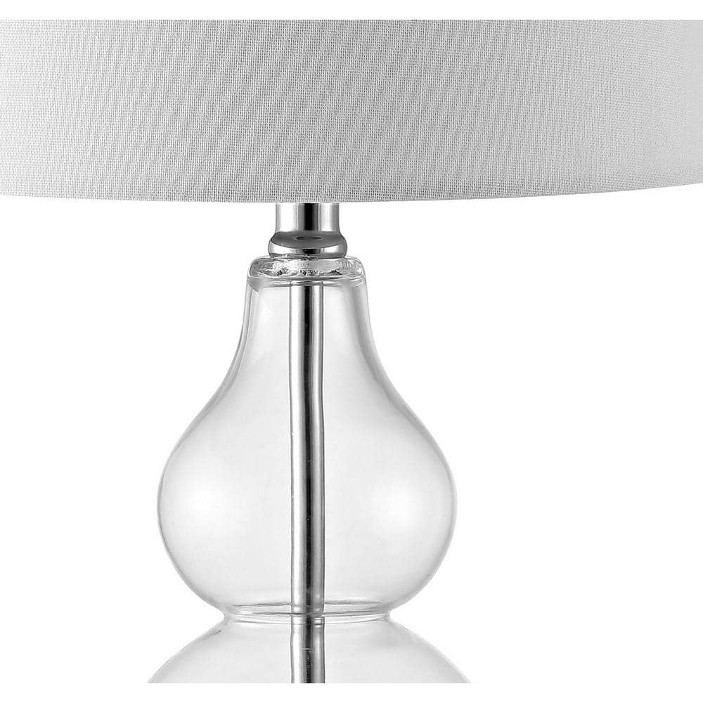 22" Clear and Chrome Glass Table Lamp Set with White Shade