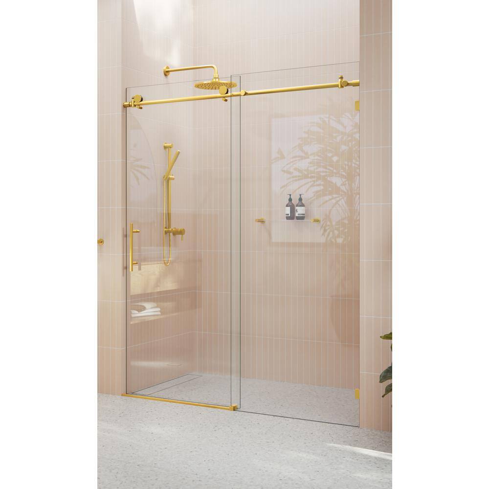 Satin Brass and Clear Glass Frameless Sliding Shower Door