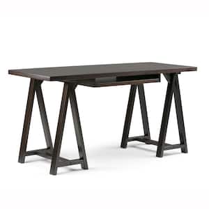 Sawhorse Solid wood Modern Industrial 60 in. Wide Writing Office Desk in Dark Chestnut Brown