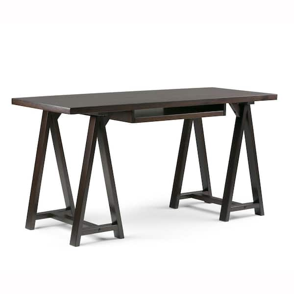 Simpli Home Dylan Solid Wood Industrial 60 in. Wide Writing Office Desk in Black