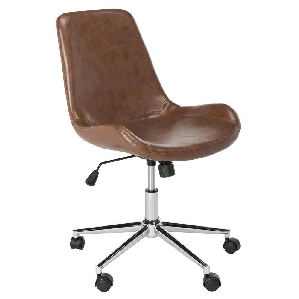 Fletcher Transitional Swivel Task Chair in Brown Leather with Chrome Base