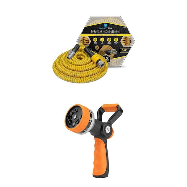 Pro Series 3/4 in. x 100 ft. Heavy Duty Garden Water Hose and Heavy Duty Firemans 8 Multi Pattern Hose Nozzle Set
