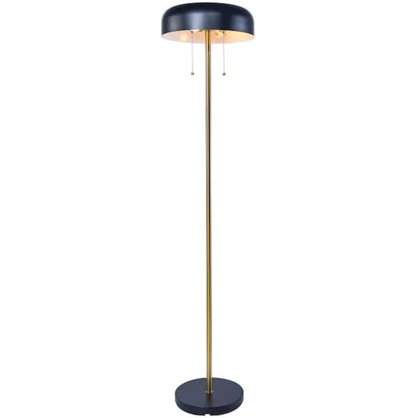 Avex 62 in. Black+Gold Modern 2-Light Standard Floor Lamp with Dome Shade