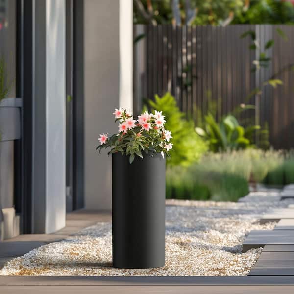 Sapcrete 11.5 in. Large Charcoal Black Concrete Round Planter / Pot with Drainage Holes