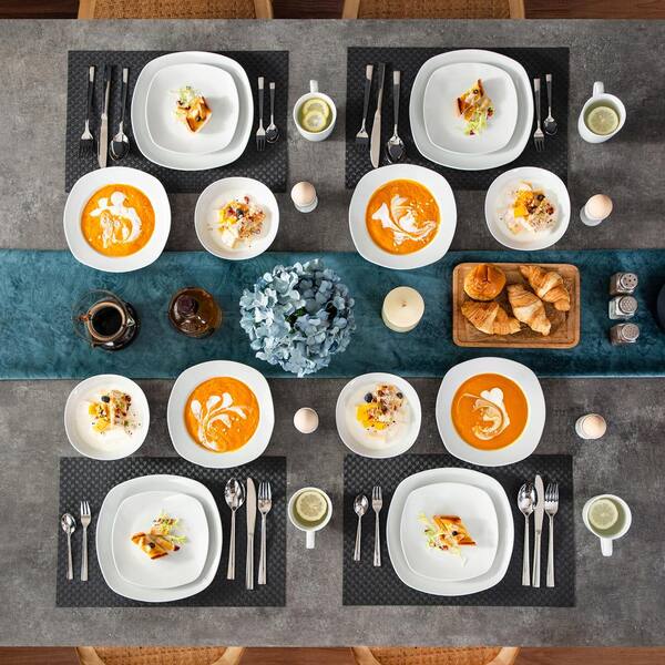 MALACASA 50-Piece Neutral White Porcelain Dinnerware Set ELISA-50