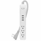 Surge Protector 4 ft. 3-Outlets, 15 Amp 3 USB Ports Overload Protection, Power Cord, UL and FCC Certified in White