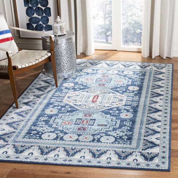 Kazak Blue/Creme 4 ft. x 6 ft. Border Persian Oriental Area Rug