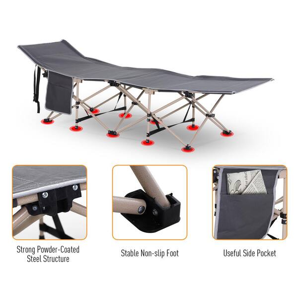 Lightweight and Strong side pocket Military Style Aluminium Black Camp Bed