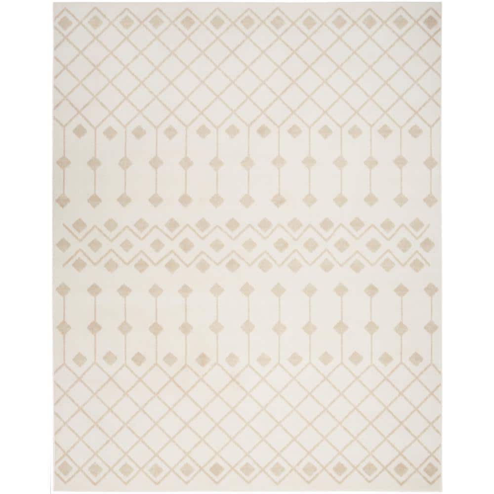 Ivory Beige Geometric Synthetic 5' x 7' Area Rug