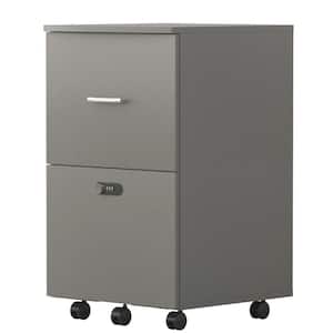 2-Drawer Antique Gray White 26 in. H x 17 in. W x 18 in. D Wood Vertical File Cabinet with Lock