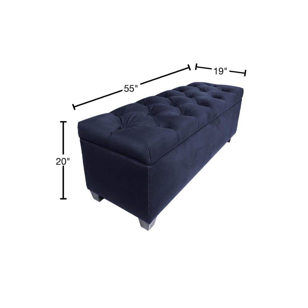 Indigo Diamond Tufted Linen Storage Bench with Shoe Slots
