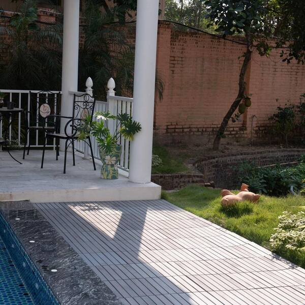 Unbranded - 1 ft. x 1 ft. Solid Wood Square Light Gray Interlocking Deck Tiles for Patio, Bancony, Pool Side (20 PCS)