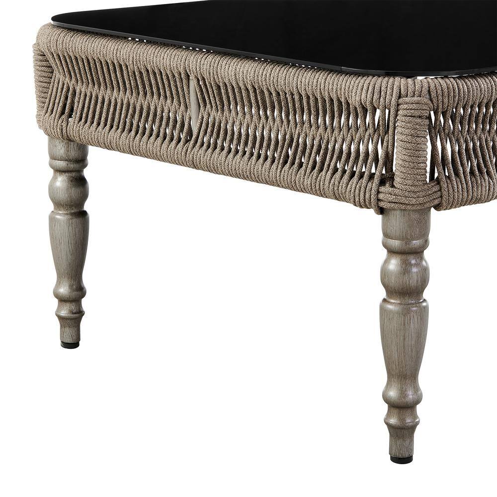 Safari Brown Aluminum and Glass Outdoor Coffee Table with Rope Weaving