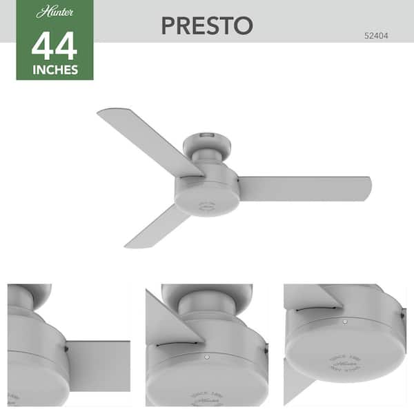 Hunter - Presto 44 in. Indoor Dove Ceiling Fan in Grey with Wall Control Included For Bedrooms