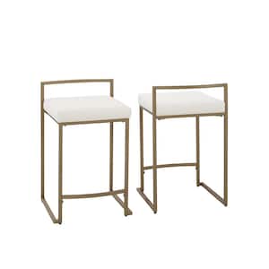 Harlowe 28 in. Creme Low Back Metal Frame Counter Height Bar Stool (Set of 2)