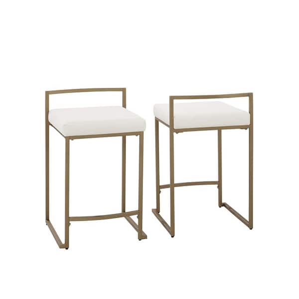 CROSLEY FURNITURE Harlowe 28 in. Creme Low Back Metal Frame Counter Height Bar Stool (Set of 2)