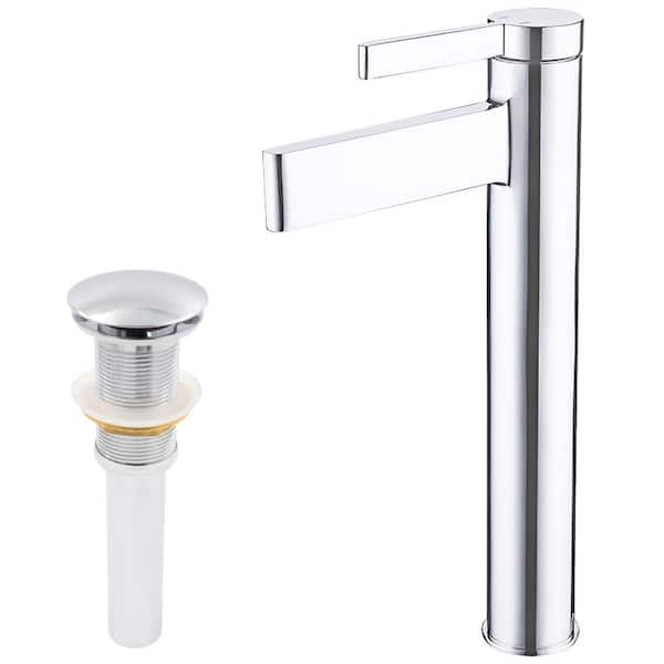 Novatto PHIA Modern Single Handle Vessel Sink Faucet with a Pop-Up Drain in Polished Chrome