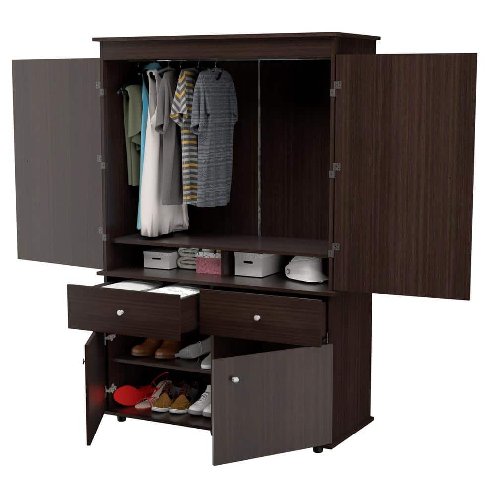 Espresso Modern Engineered Wood 2-Drawer 4-Shelf TV Armoire