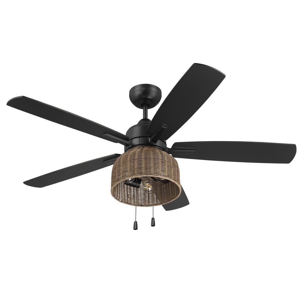 Flat Black and Pecan 52'' Ceiling Fan with Rattan Shade