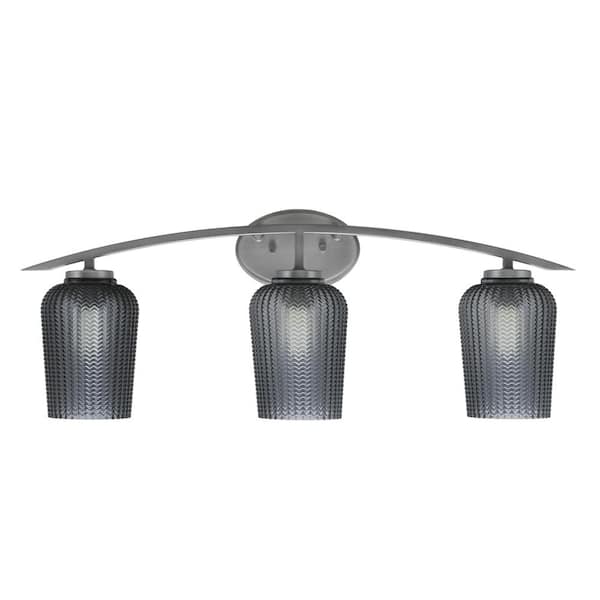 Unbranded Siena 29 in. 3-Light Vanity Light Graphite with Smoke Textured Glass Shades