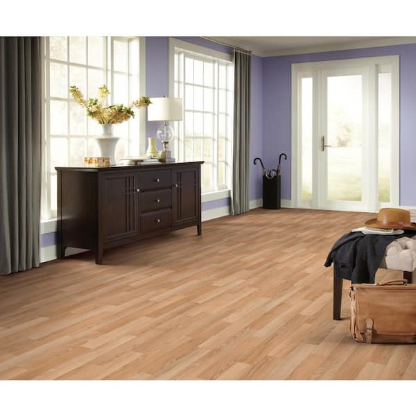 Oak Strip Natural Wood Residential Vinyl Sheet Flooring 12 ft. Wide x Cut to Length