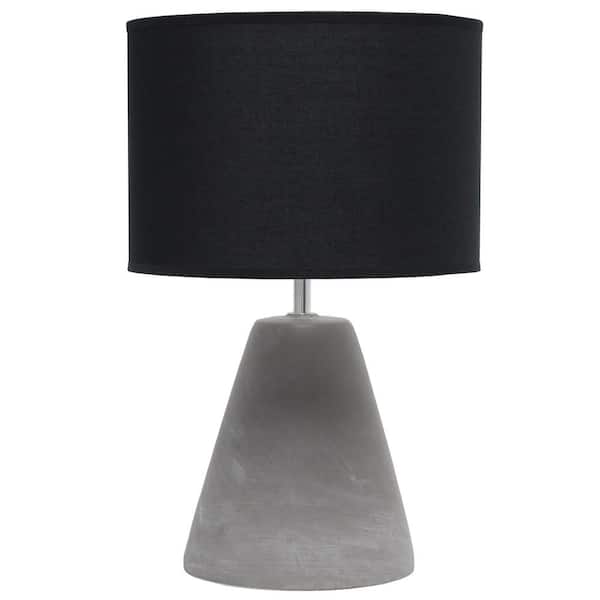 Simple Designs 14.2 in. Gray Pinnacle Concrete Table Lamp with Black Shade