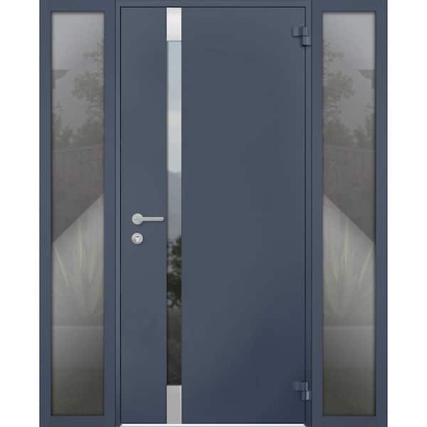 VDOMDOORS 6777 56 in. x 80 in. Right-Hand/Outswing Tinted Glass Gray Graphite Steel Prehung Front Door with Hardware