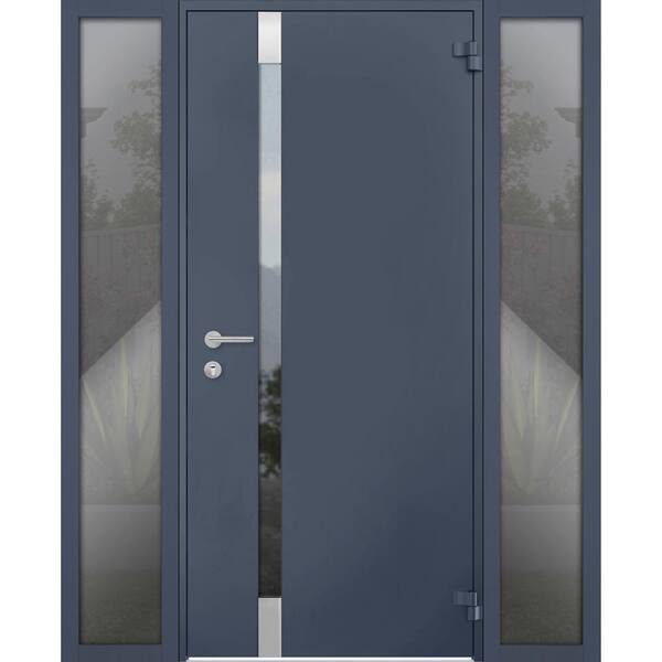 VDOMDOORS 6777 64 in. x 80 in. Right-Hand/Outswing Tinted Glass Gray Graphite Steel Prehung Front Door with Hardware
