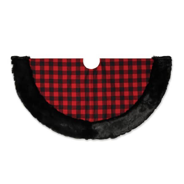 GERSON INTERNATIONAL 48 in. Christmas Faux Fur trimmed buffalo plaid tree skirt