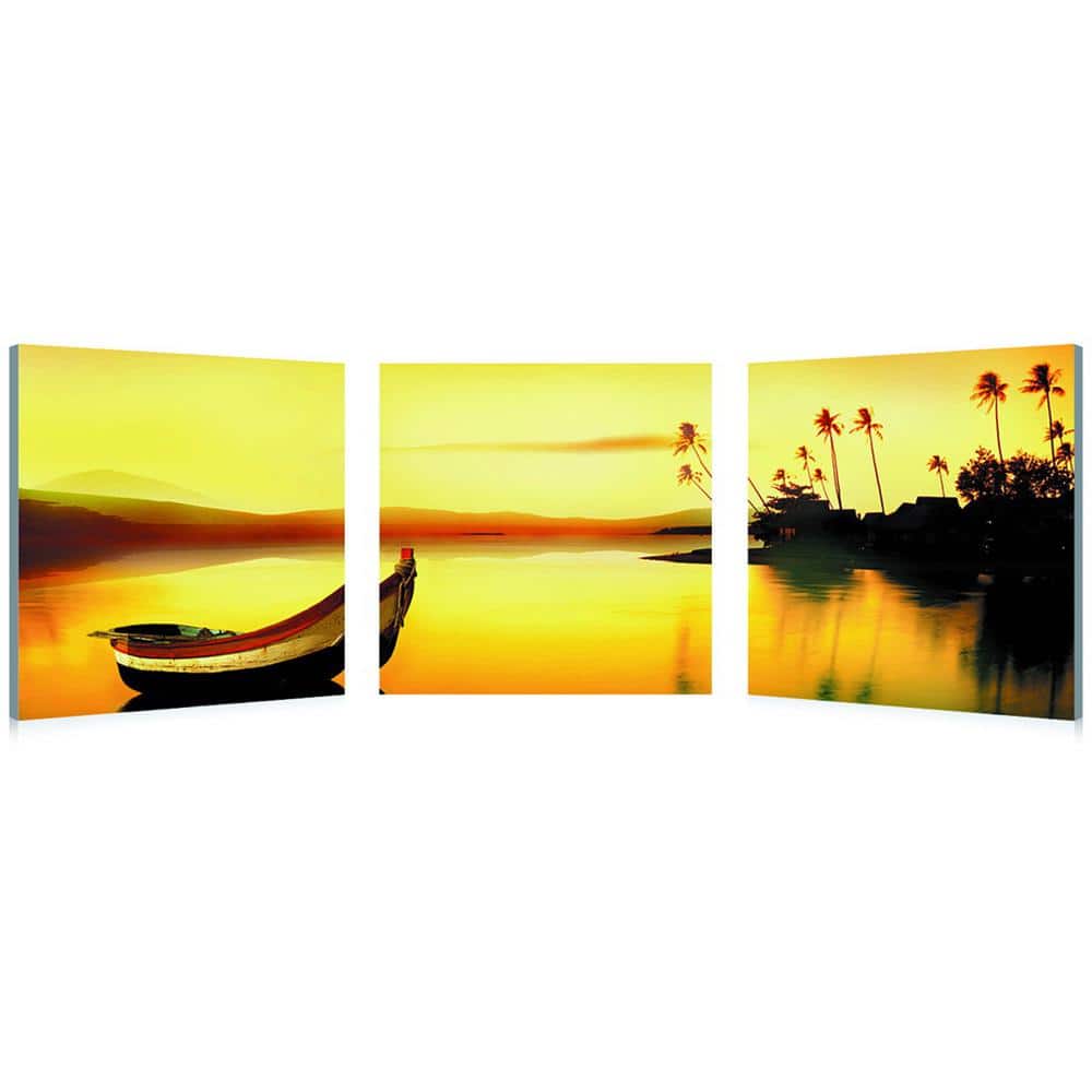 Golden Sunset Triptych Canvas Print with MDF Frame