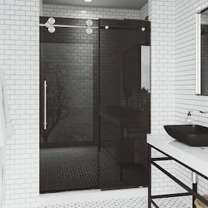 Elan 56 to 60 in. W x 74 in. H Sliding Frameless Shower Door in Stainless Steel with 3/8 in. (10mm) Black Tint Glass
