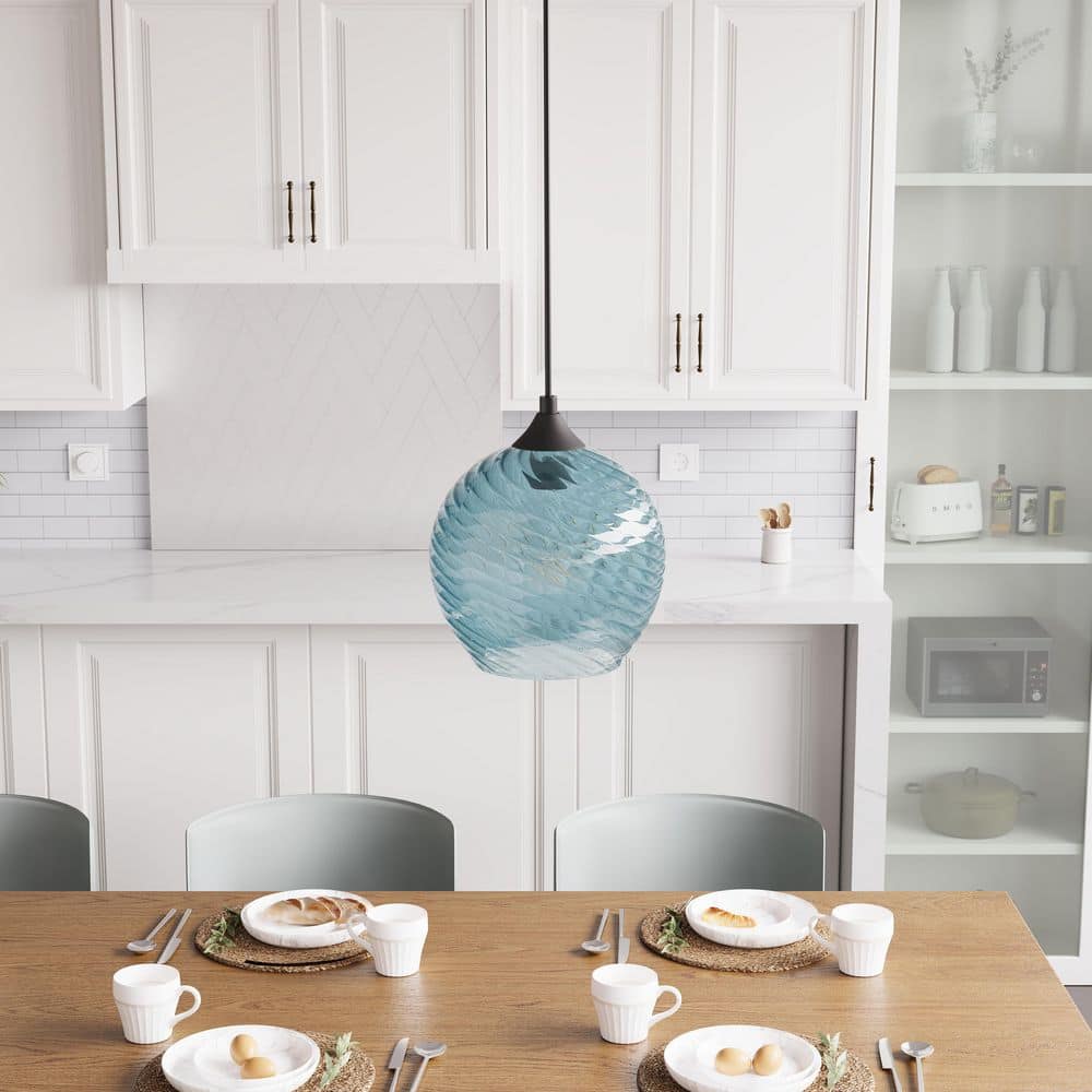 aiwen 8.07 in. Modern 1-Light Blue Pendant Light Water Ripple Hanging  Ceiling Lighting with Striped Swirl Glass Shade P-NW-205-Blue - The Home  Depot, image size:1000x1000