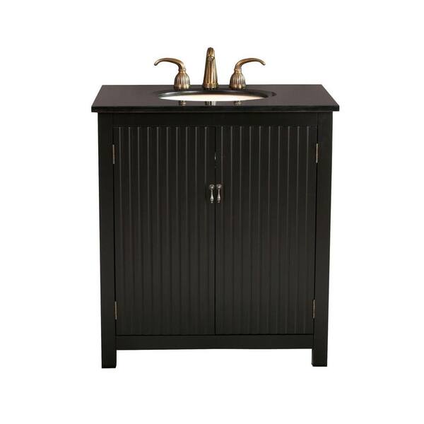 Virtu USA Vienne 32 in. Single Basin Vanity in Black with Granite Stone Vanity Top in Black Galaxy-DISCONTINUED