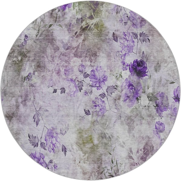 Dream Shag Premium Machine Washable Abstract ADS724 Purple 8 ft. x 8 ft. Round Rug