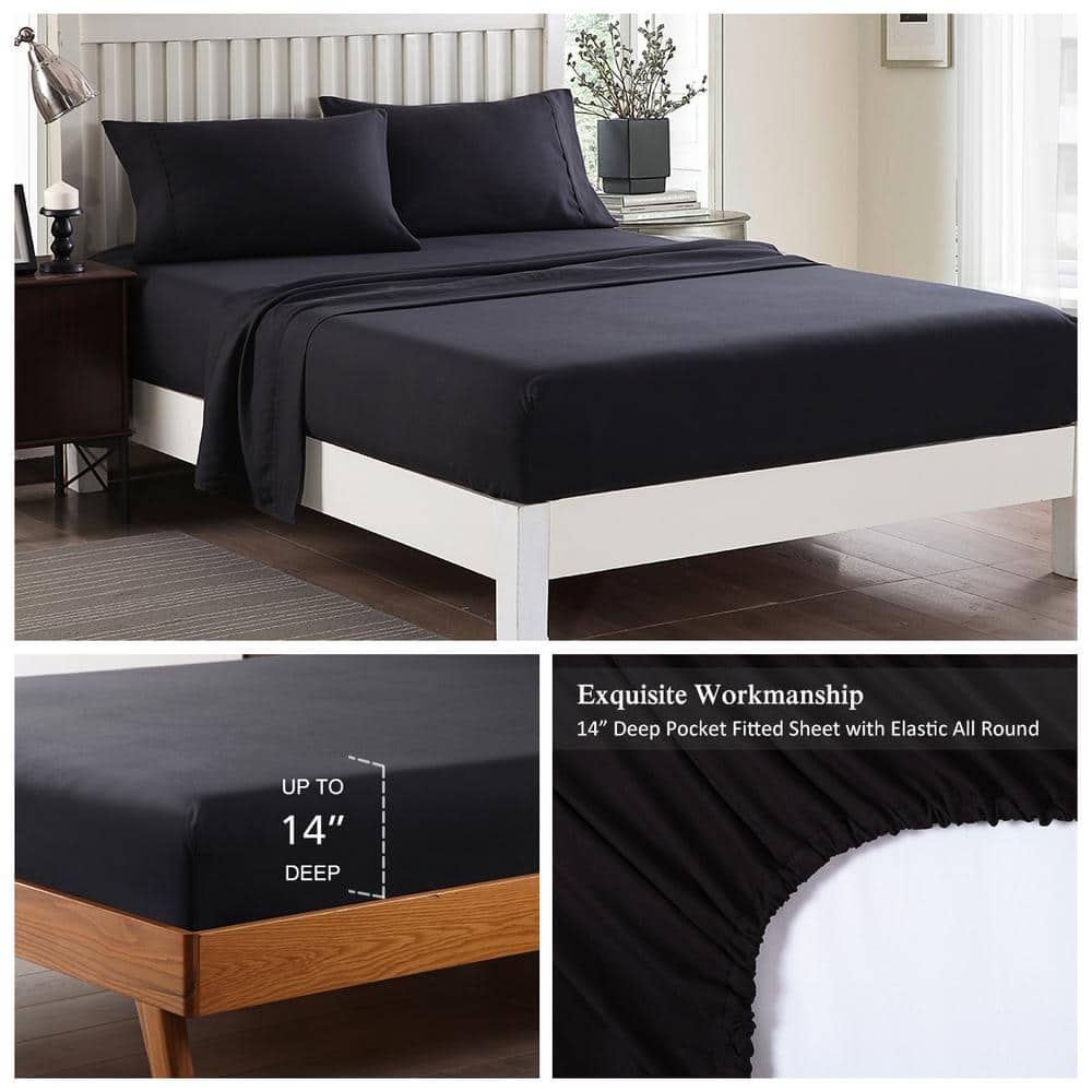 Full Black Microfiber 4-Piece Solid Sheet Set