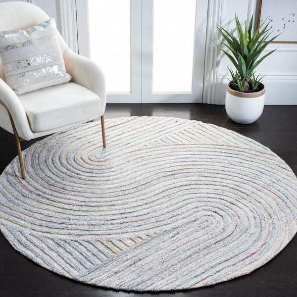 Southampton 6 ft. x 6 ft. Pink/Blue Meander Striped Round Area Rug