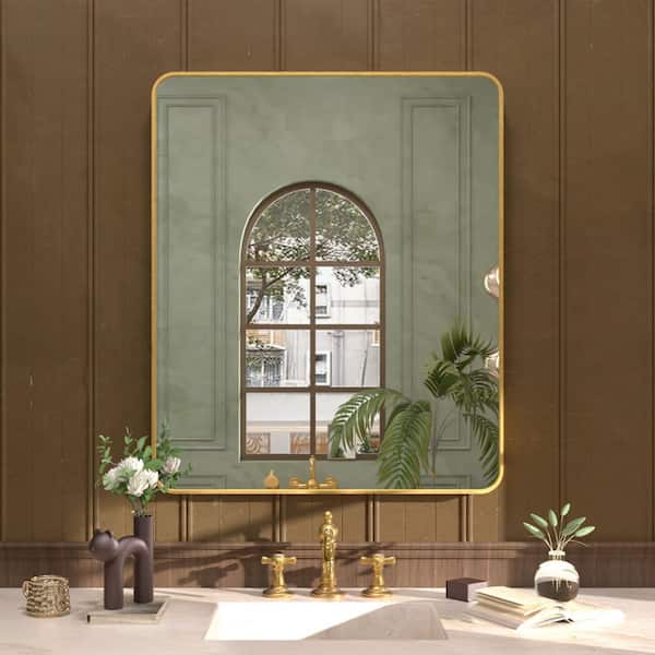 Cosy 30 in. W x 36 in. H Rectangular Framed Wall Bathroom Vanity Mirror in Brushed Gold