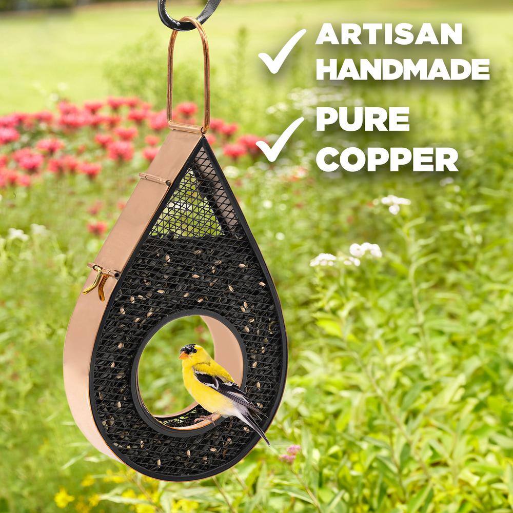 Copper and Black Mesh Hanging Raindrop Bird Feeder