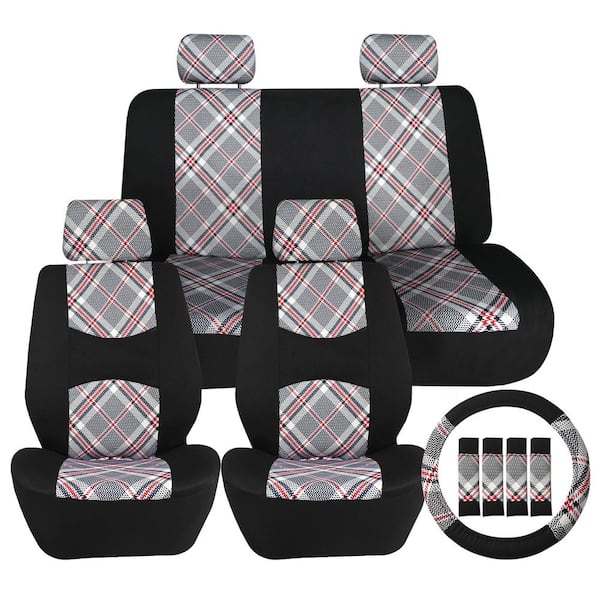 FH Group Tartan57 Plaid Print 47 in. x 23 in. x 1 in. Seat Covers - Combo Full Set