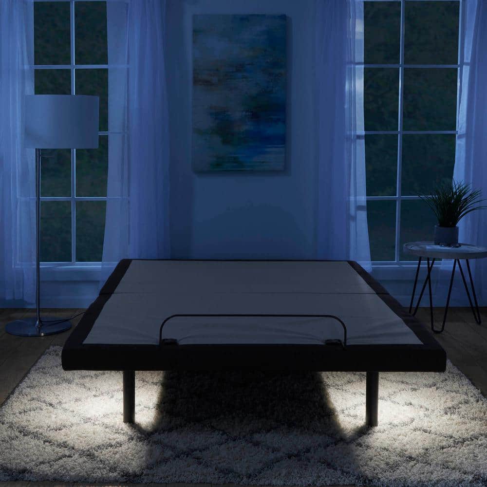 King Adjustable Black Metal Upholstered Bed Frame with Wireless Remote