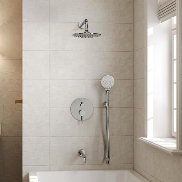 3-Spray Single-Handle Round Rain Dual Fixed Shower Head with Handheld Shower Head in Polish Chrome