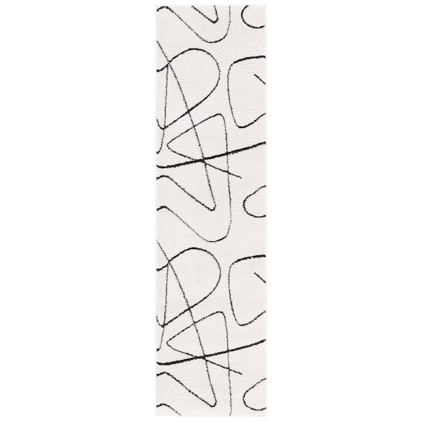 Melody 2 ft. x 16 ft. Ivory/Black Abstract Linear Runner Rug
