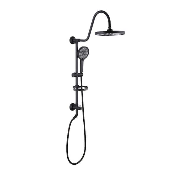 2-Spray Round Shower Head Wall Mount Fixed and Handheld Shower Head Flow Rate 1.8 GPM in Black (Valve Not Included)